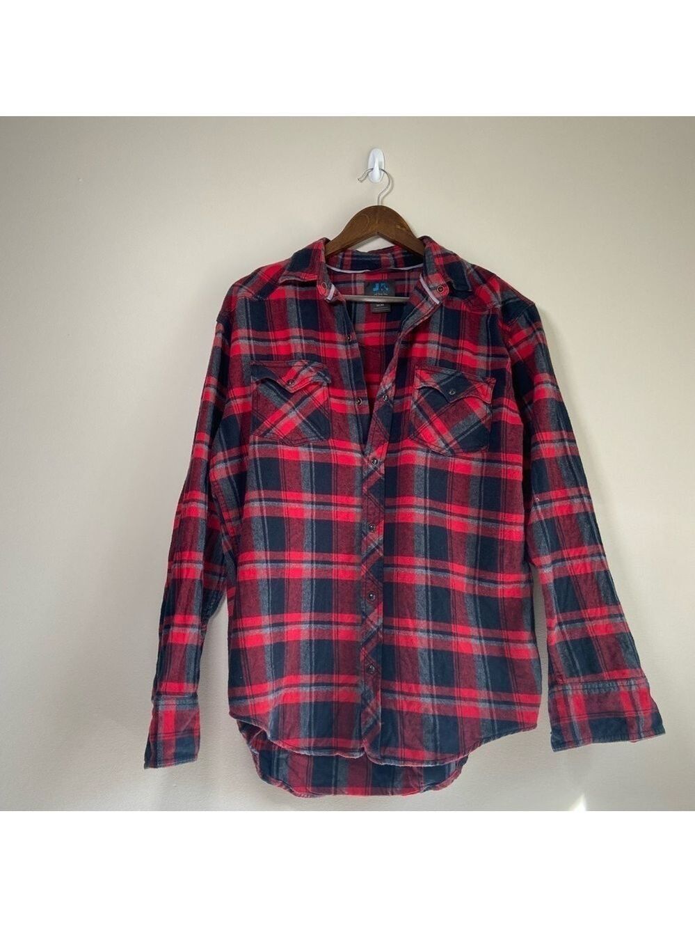 Just Keep Livin Plaid Flannel Shirt Cotton Red Medium